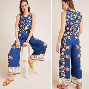 NEW Farm Rio for Anthropologie Dollis Floral Jumpsuit Bohemian Tropical Size XS